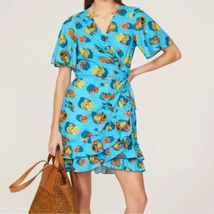 Rachel Antonoff Blue Citrus Print Wrap Dress
